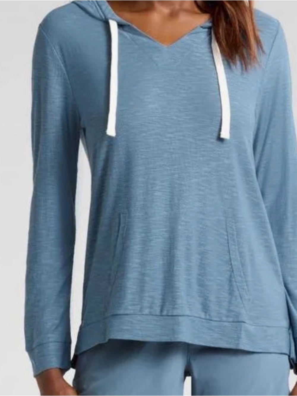 Free Fly Apparel Navy Hooded Long Sleeve Pullover with White Drawstrings